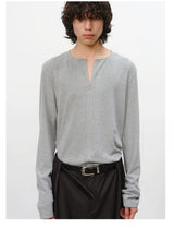 Hidden Half-zip Long-sleeve Crew Neck Top