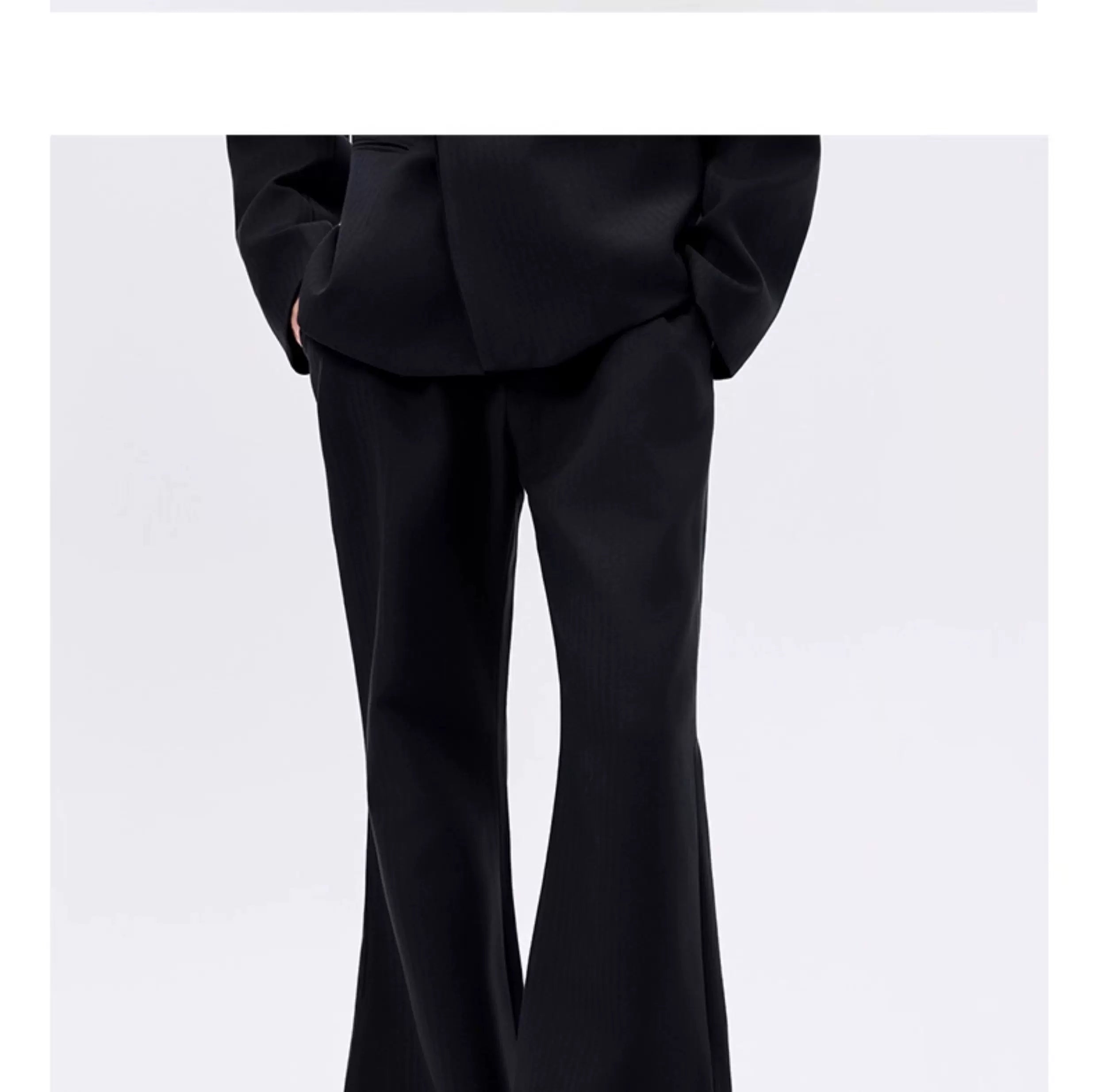 Black Herringbone Slim Flared Casual Pants