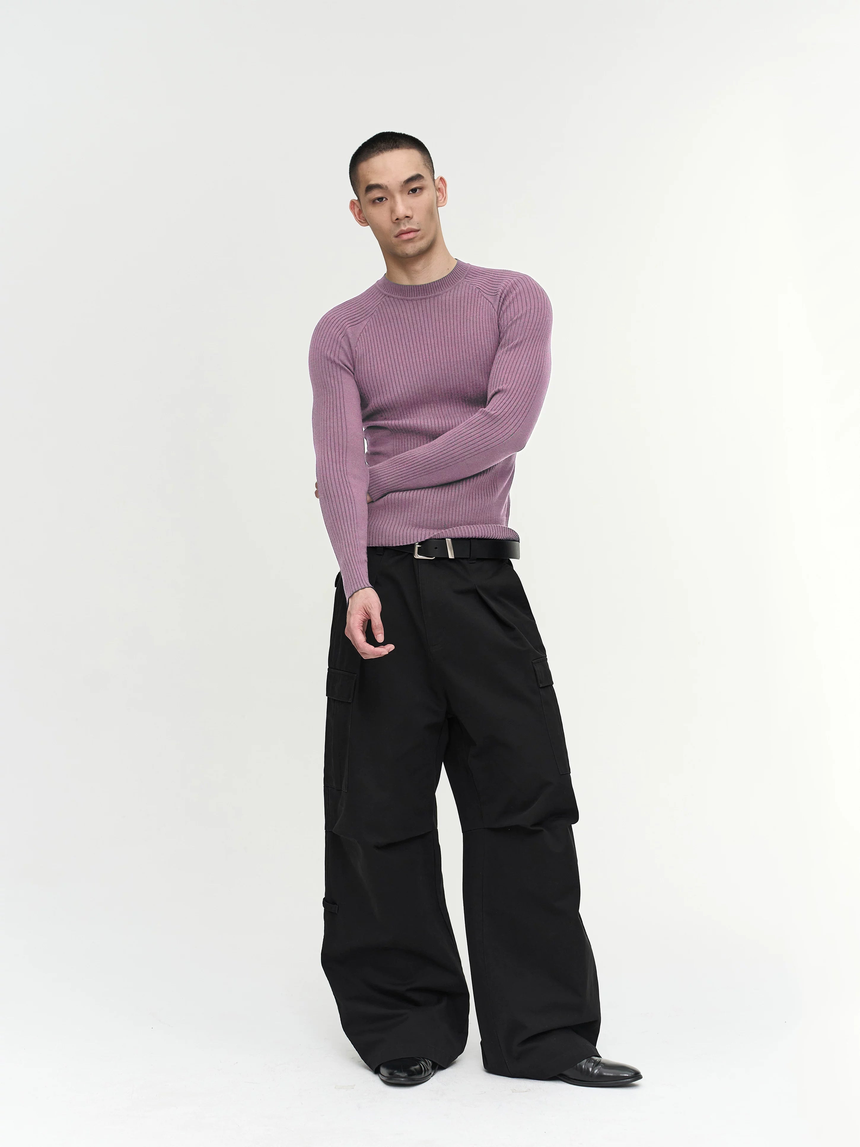 Slim Fit Ribbed Knit Long Sleeve Tops