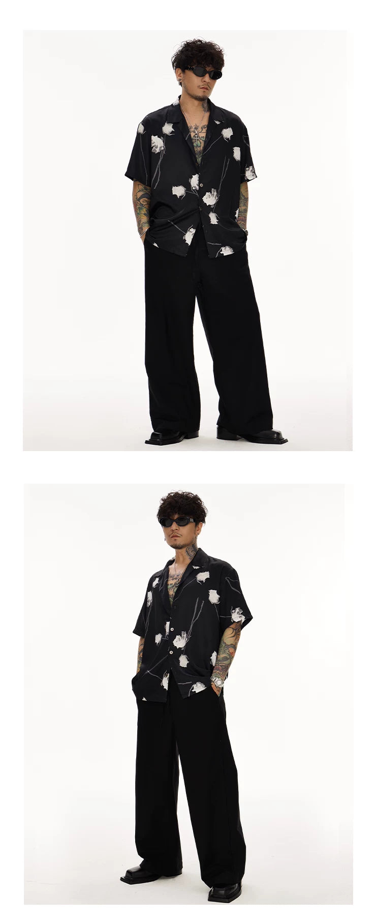 Black Rose Cuban Collar Hawaiian Shirt