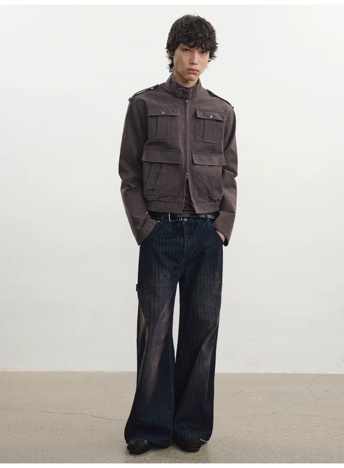 Frost Purple Washed-Brushed Multi-pocket Work Jacket