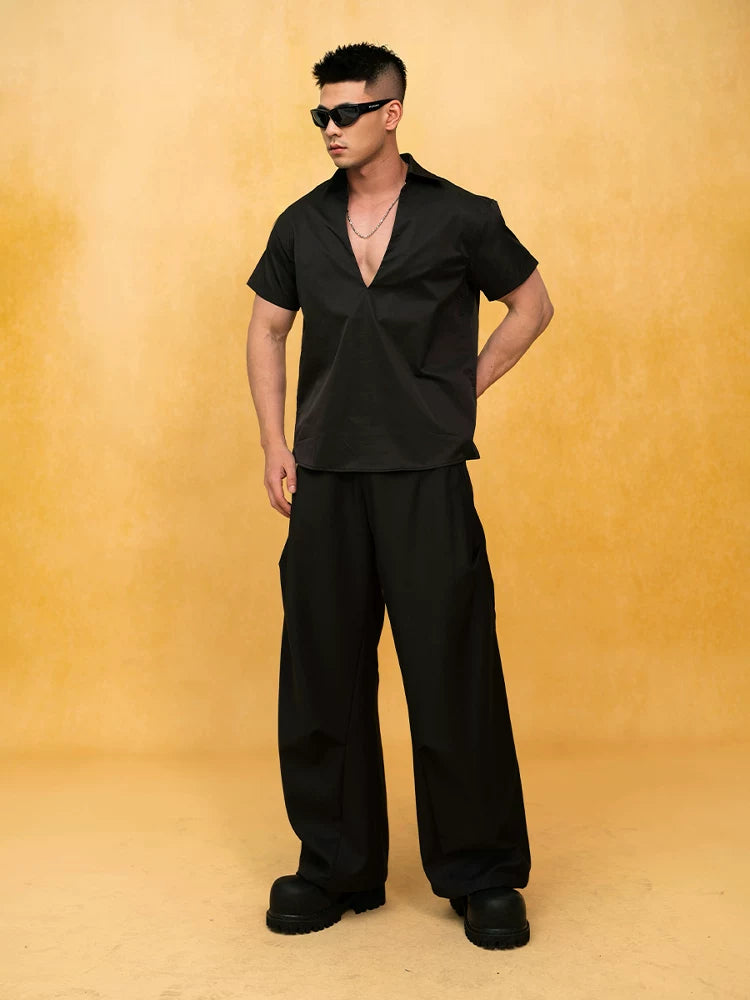 Black White Short Sleeve V-Neck Tee