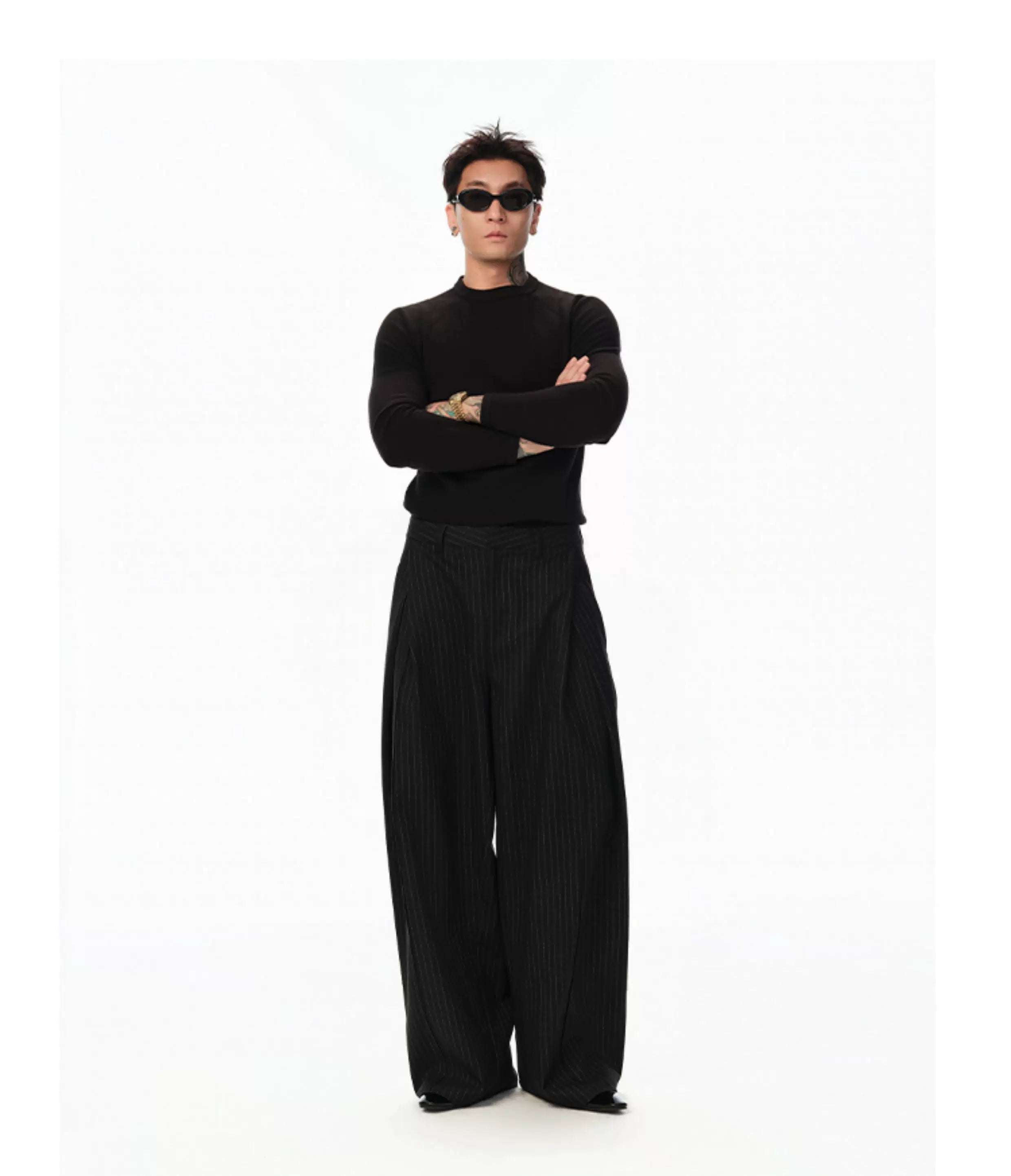 Black Vertical Striped Wool Dress Pants