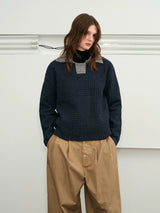 Color Block Collar Waffle Knit Sweater