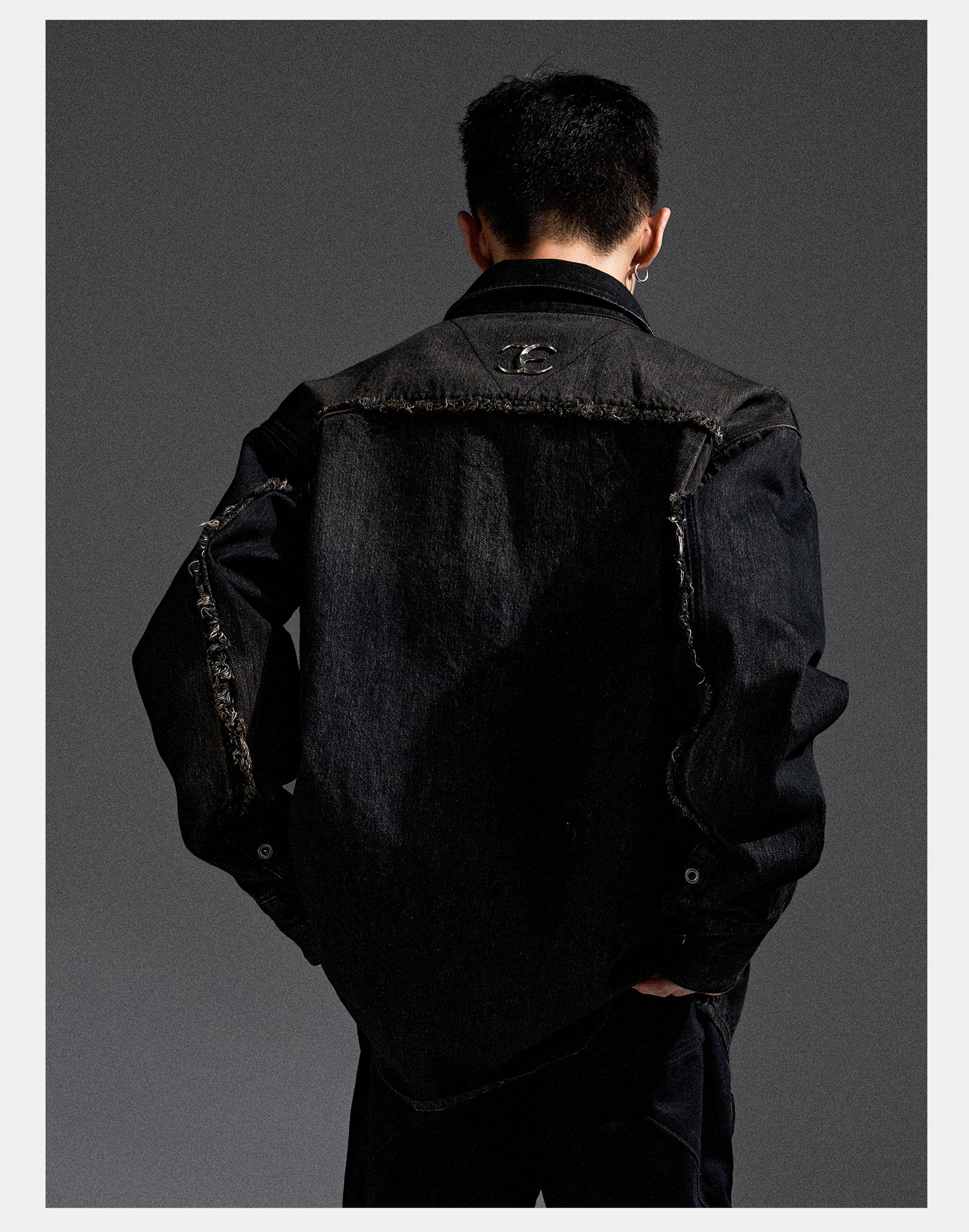 Washed Distressed Patchwork Denim Shirt Jacket