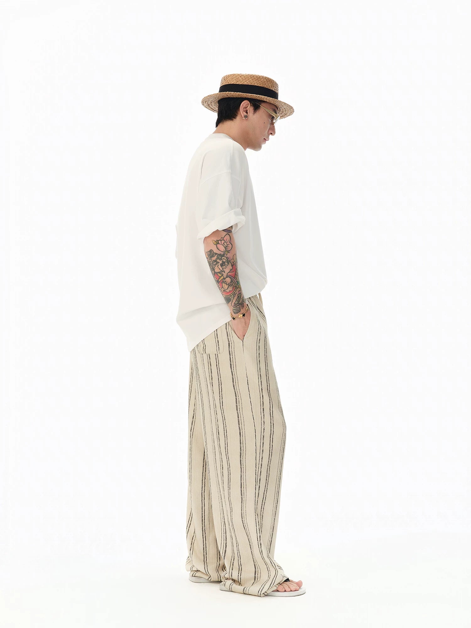 Distressed Vintage Striped Vest Pants Set