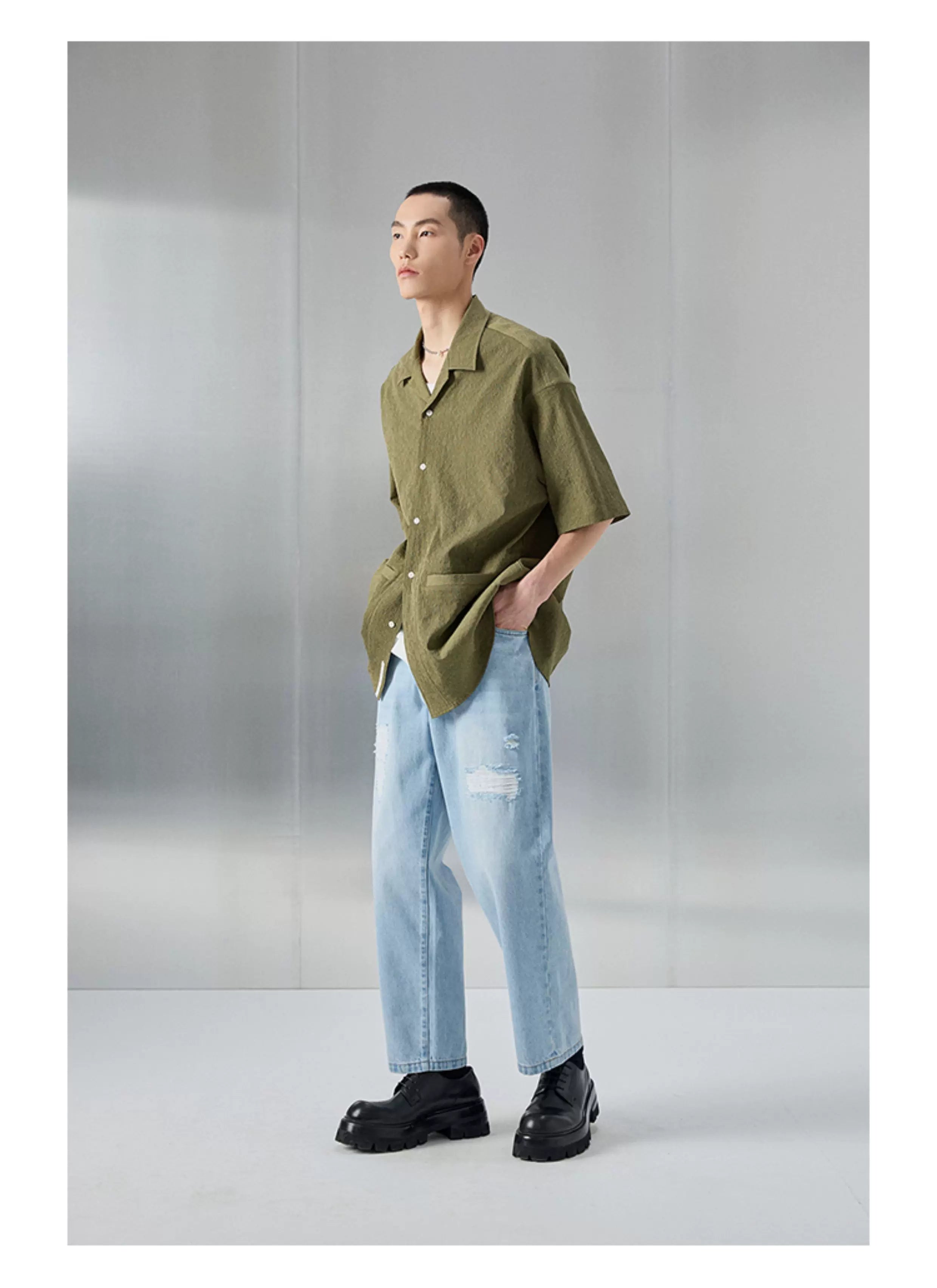 Distressed Patched Denim Pants
