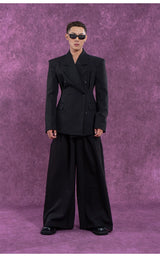 Casual Black Striped Padded Blazers