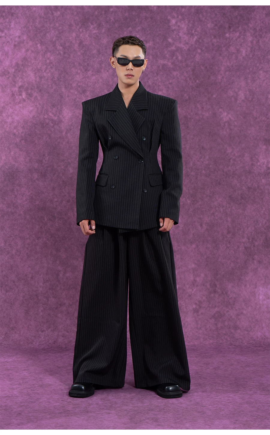 Casual Black Striped Padded Blazers