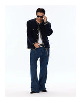 Wool Blend Navy Blue Tweed Coat
