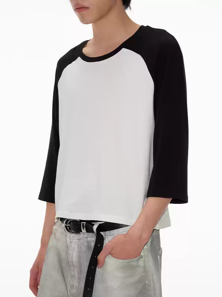 Color Block Raglan Three-Quarter Sleeve Tops