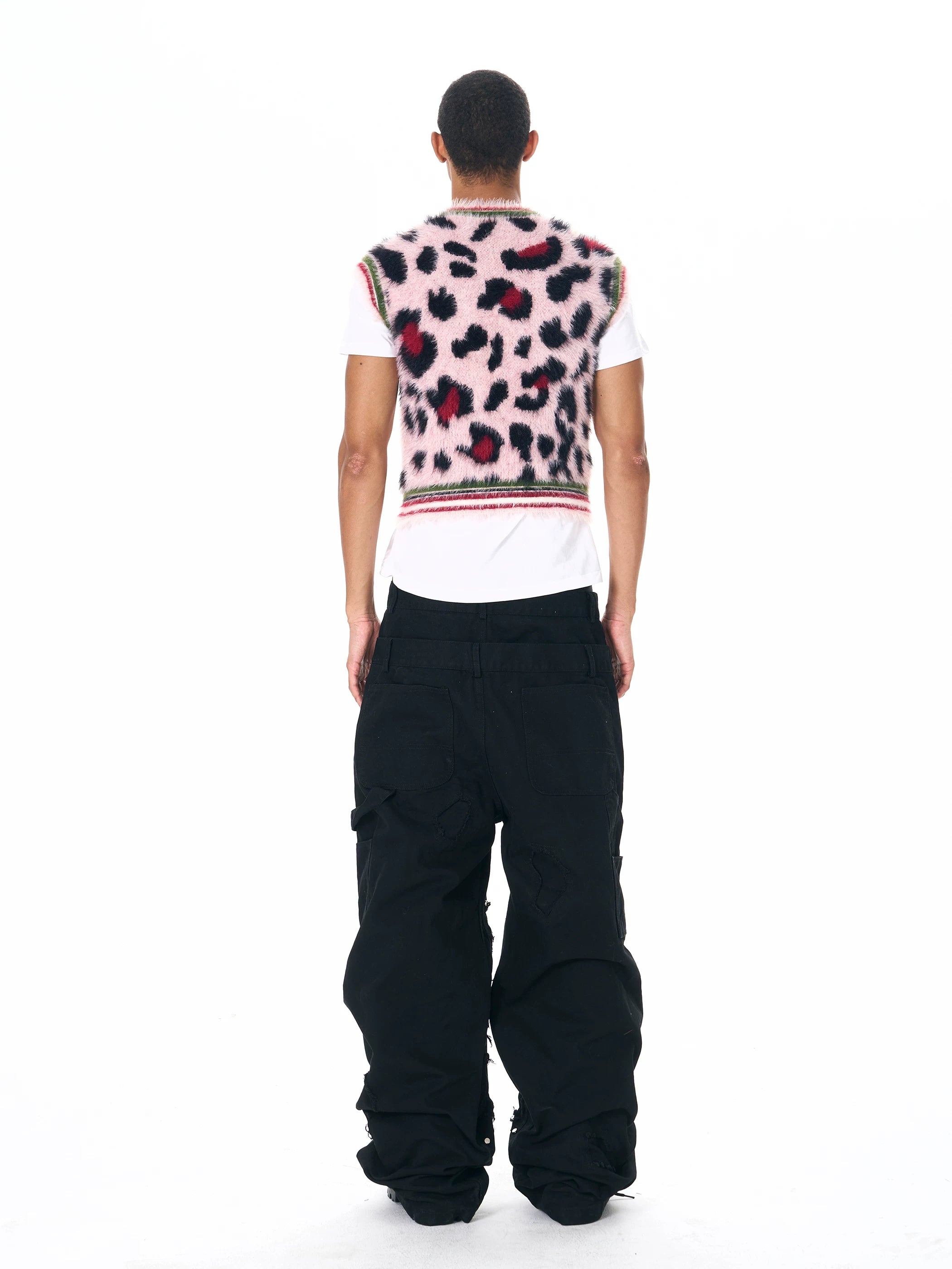 Men's Pink Leopard Print Fuzzy Vest