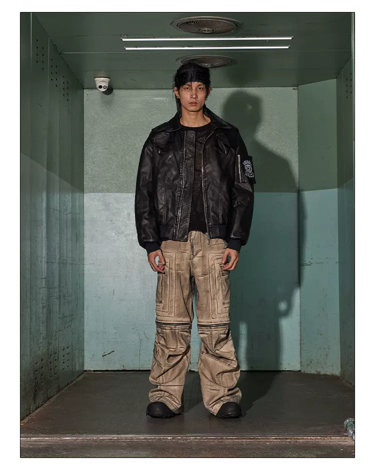 Distressed Drawstring Flare Cargo Pants