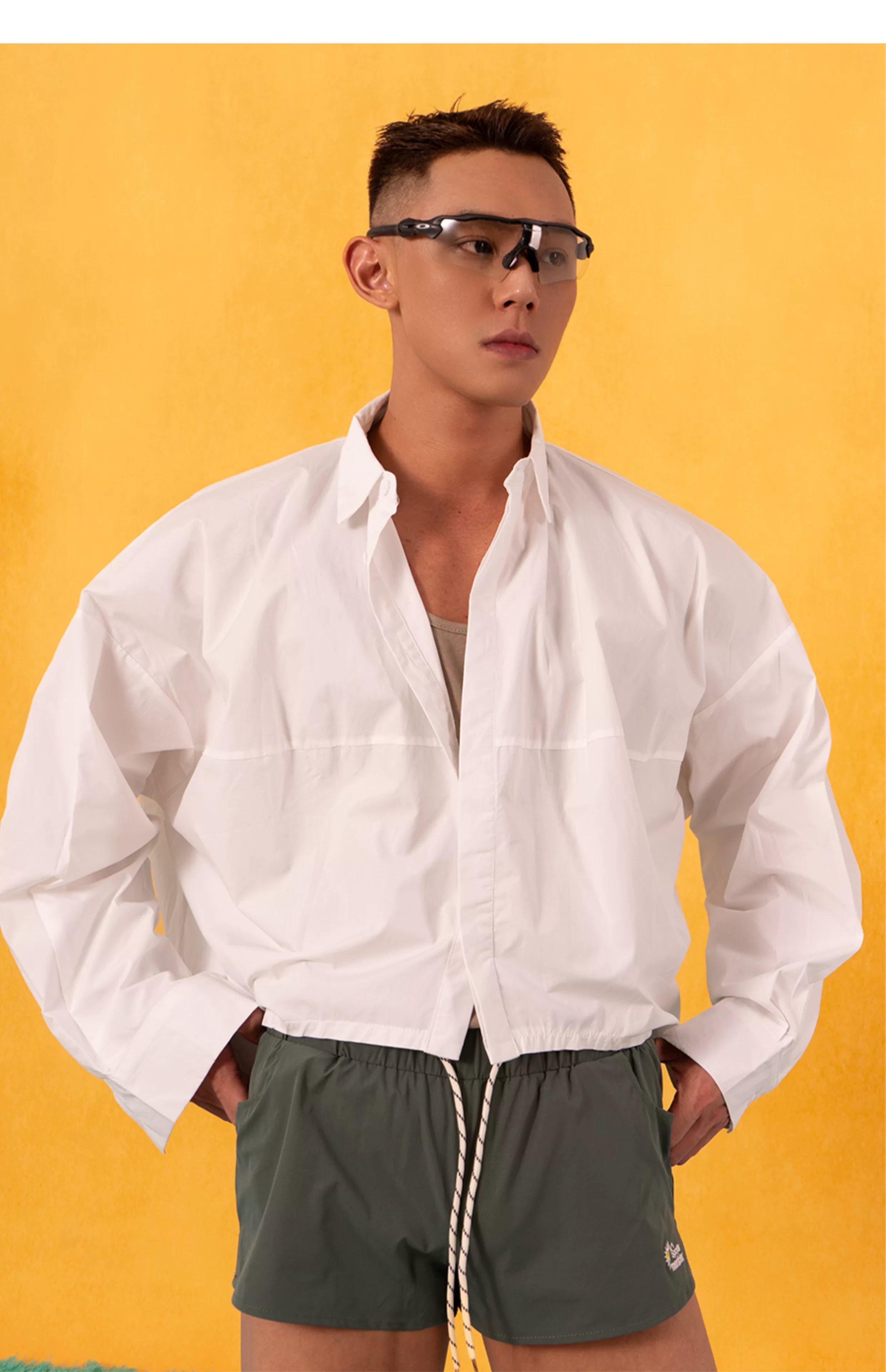 Black White Blue Striped Cropped Shirts