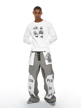 Men's White Eye Print Knit Sweatshirt