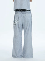 Flared Digital Print Double Waistband Sweatpants