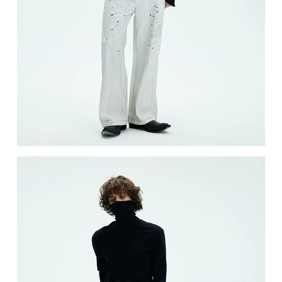 Two-color Fitted Long-sleeve Turtleneck Tee