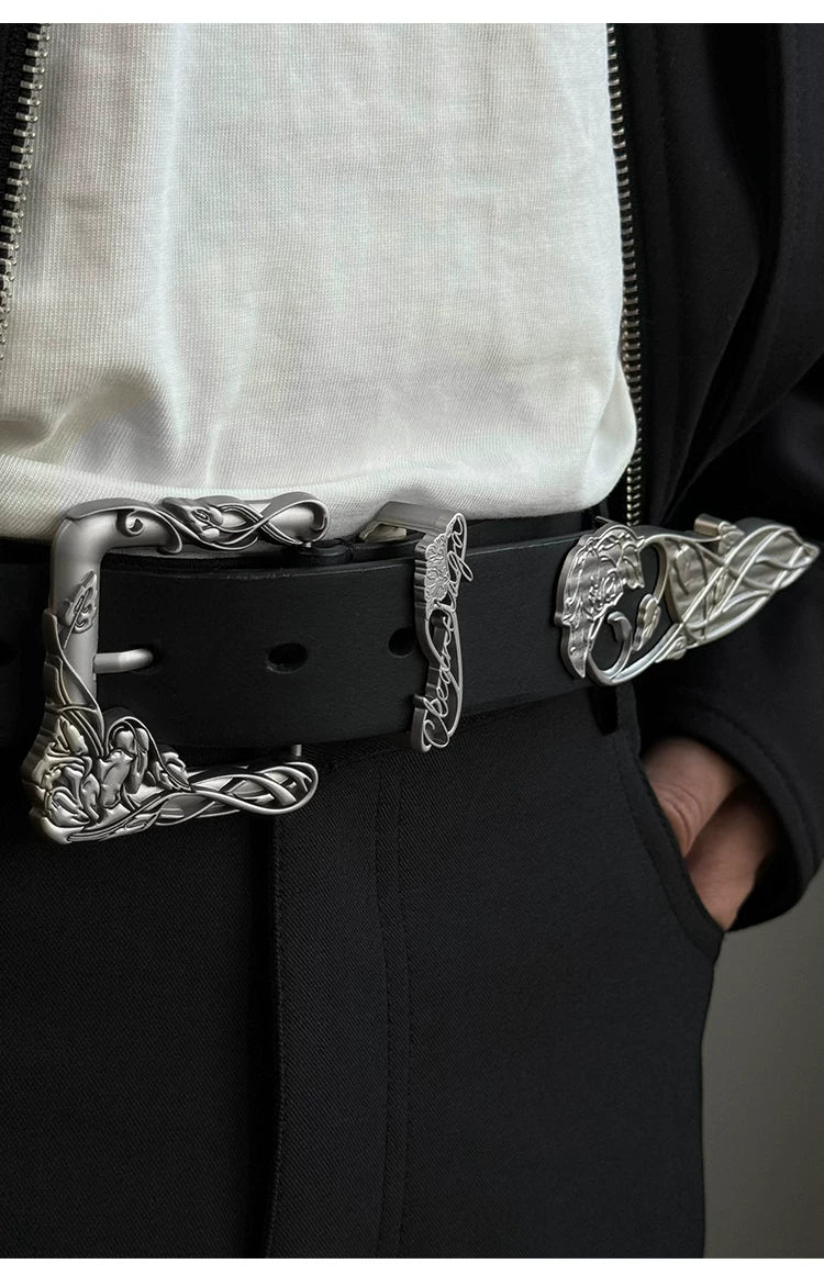 3D Rose Vine Embossed Leather Belt