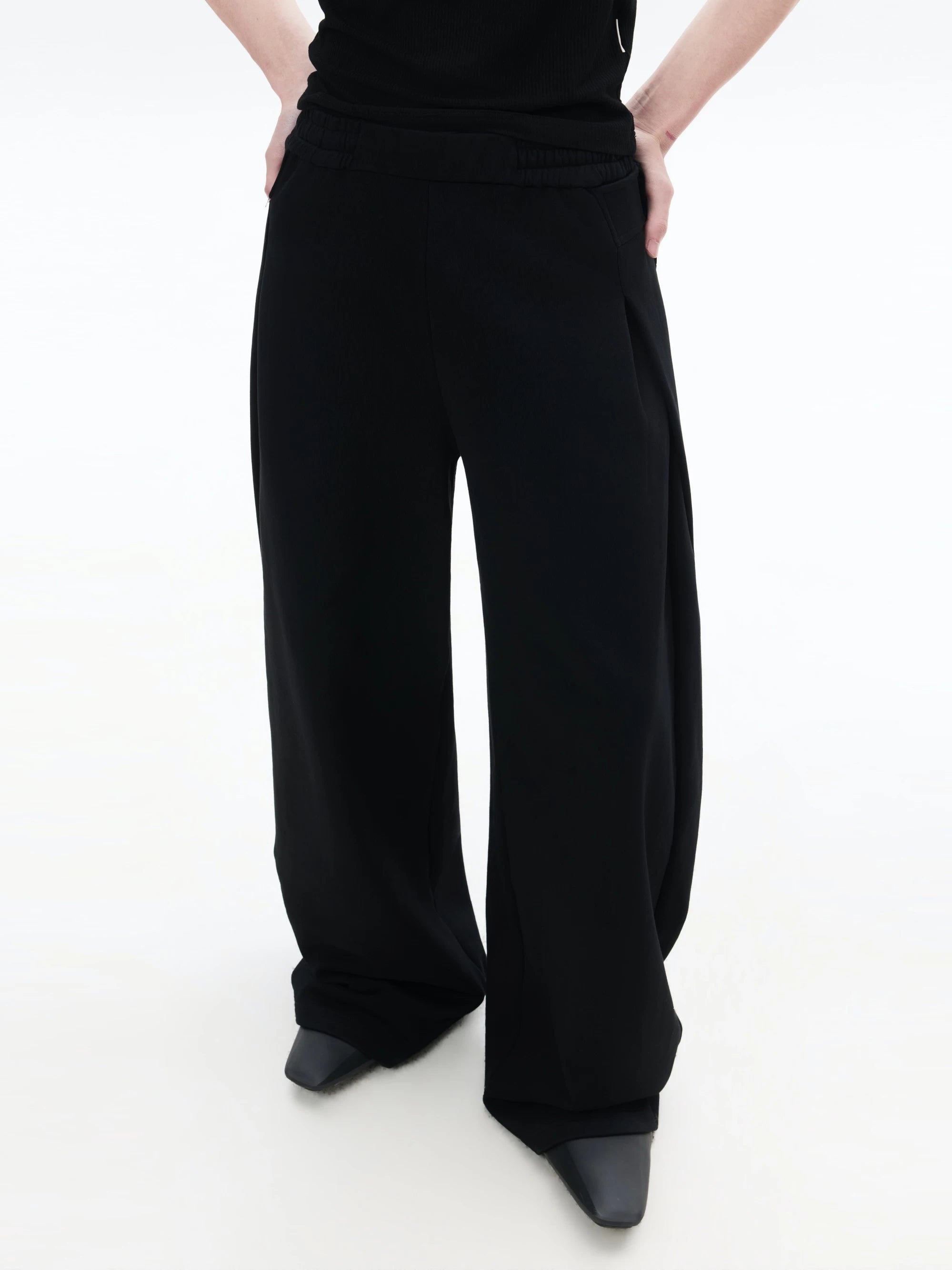 Loose Black Pleated Wide Leg Sweatpants