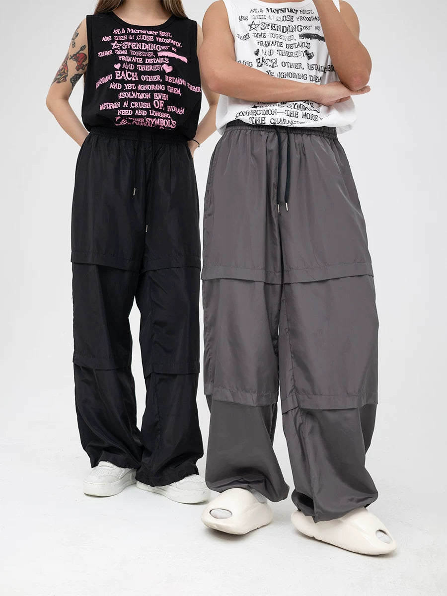 Unisex Patchwork Athletic Drawstring Waist Pants