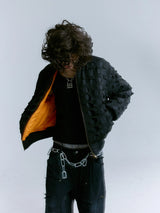 Cropped Black Distressed Puffer Bomber Jacket
