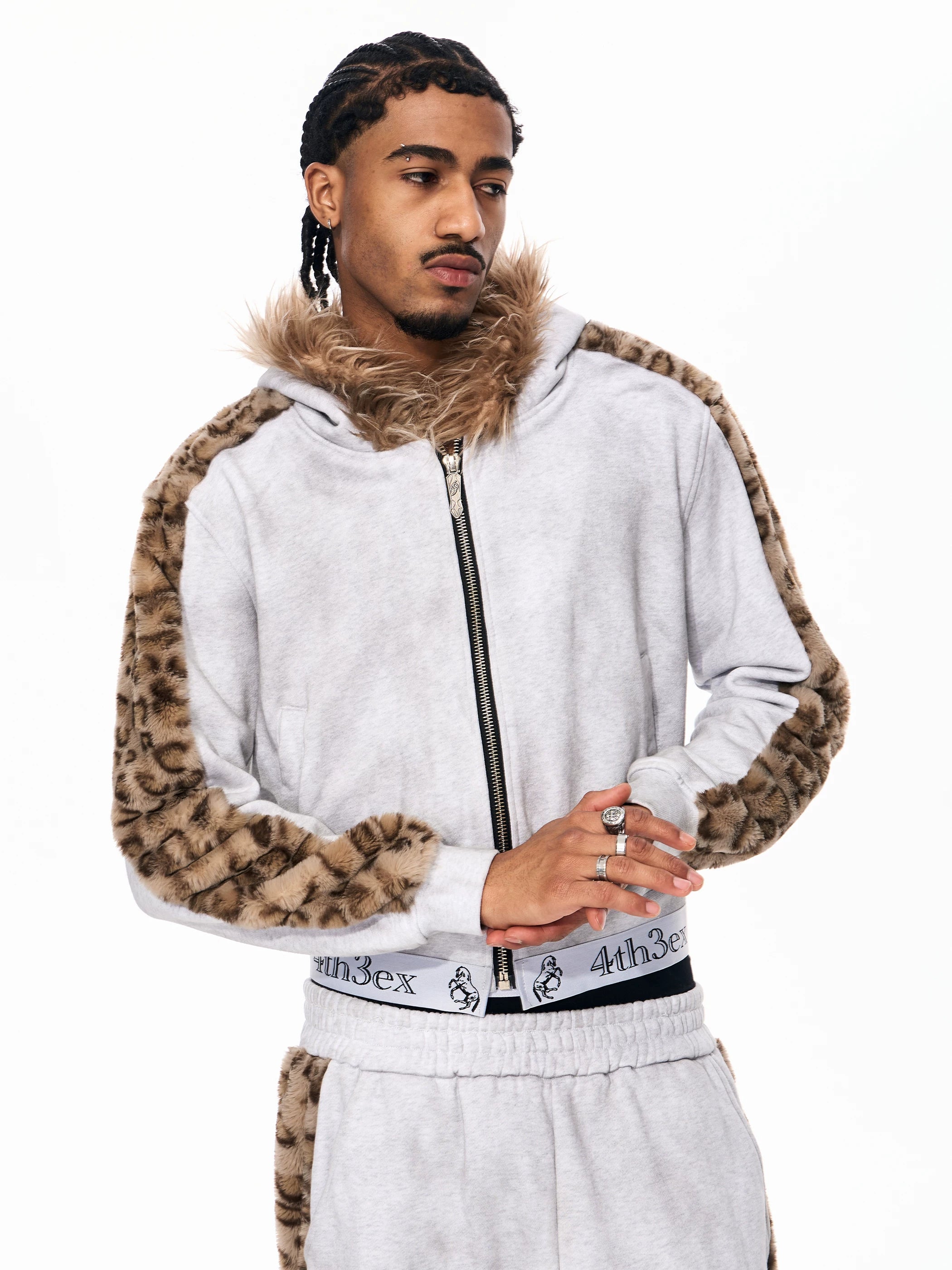 Men's Leopard Fur Hooded Cardigan