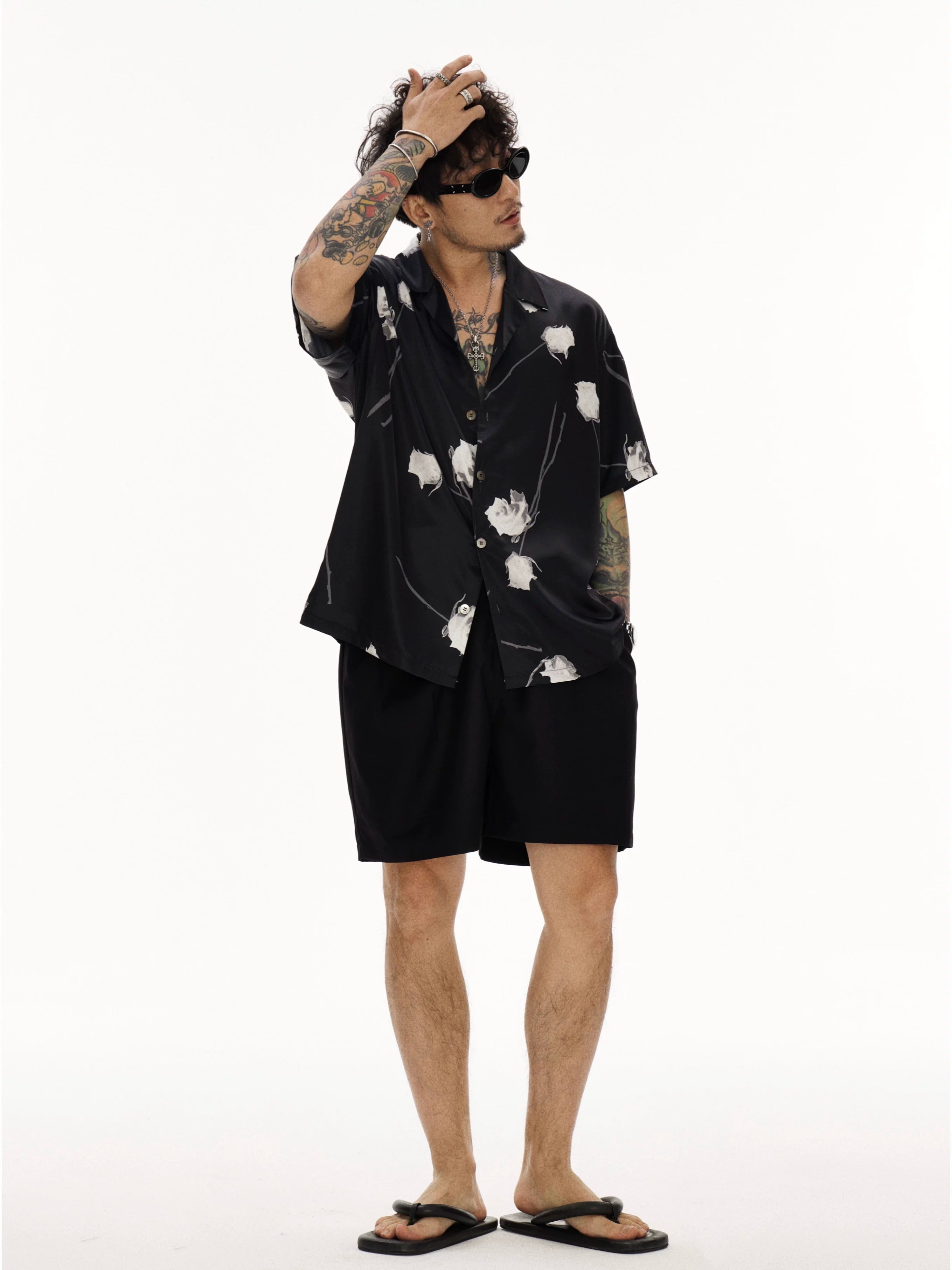 Black Rose Cuban Collar Hawaiian Shirt