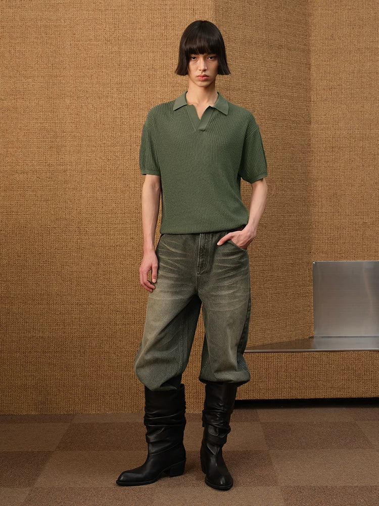Polo Collar Ice Silk Knit Tees