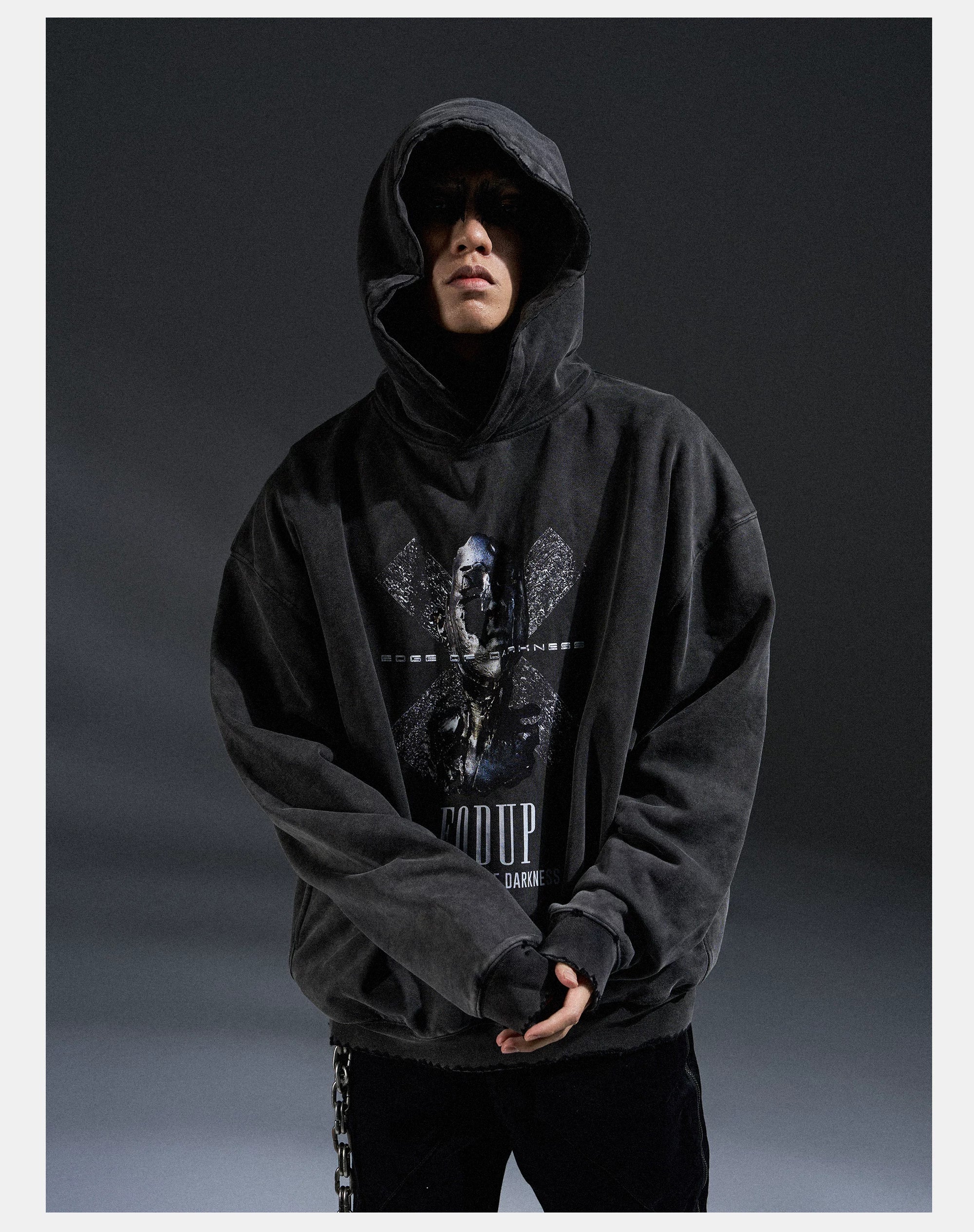 Loose Distressed Dark Metallic Print Sweatshirt