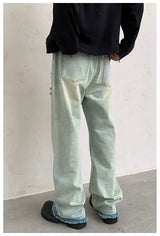 Men's Washed Ripped Straight Leg Jeans