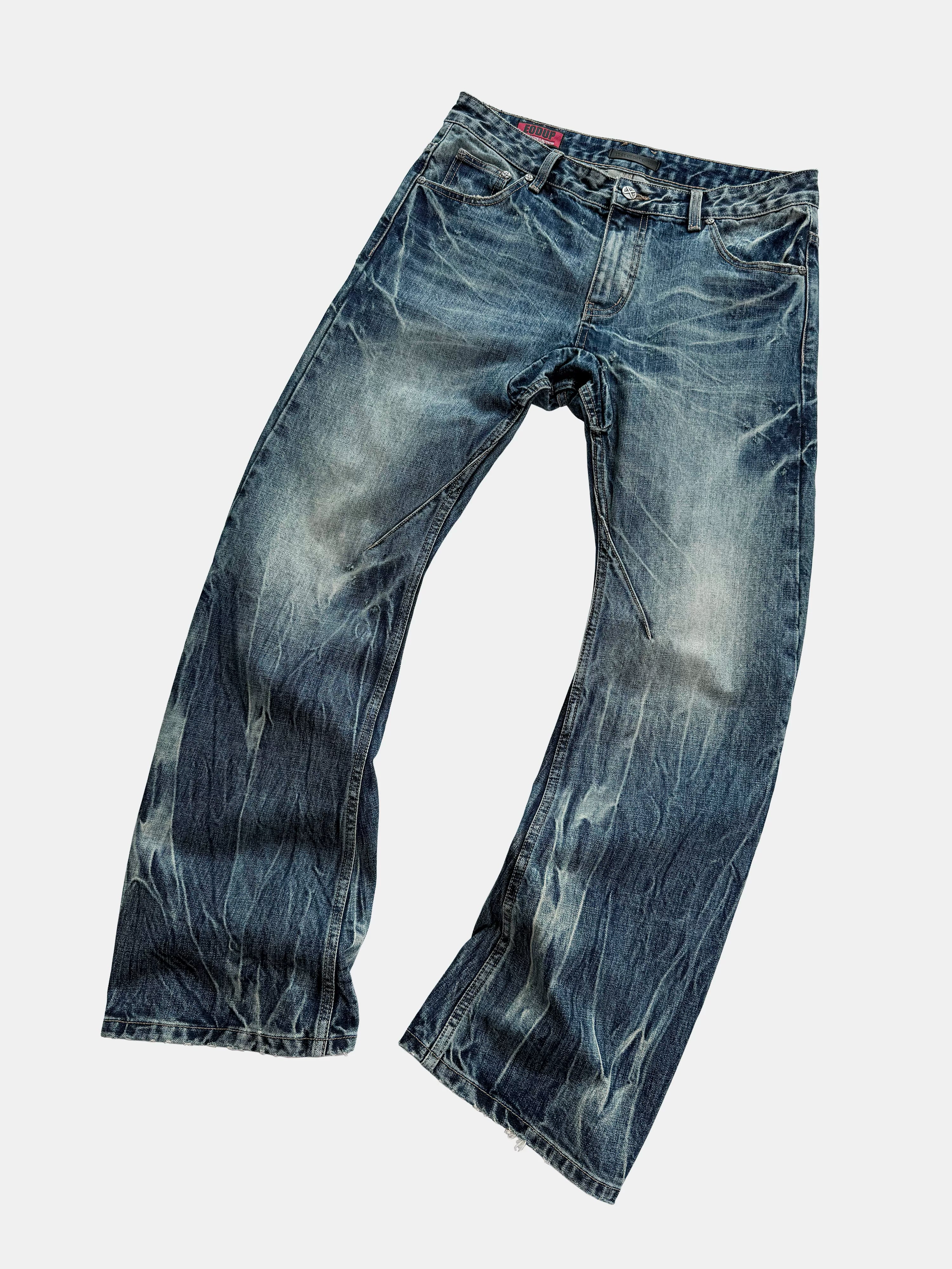Vintage Washed Blue Printed Curved Jeans