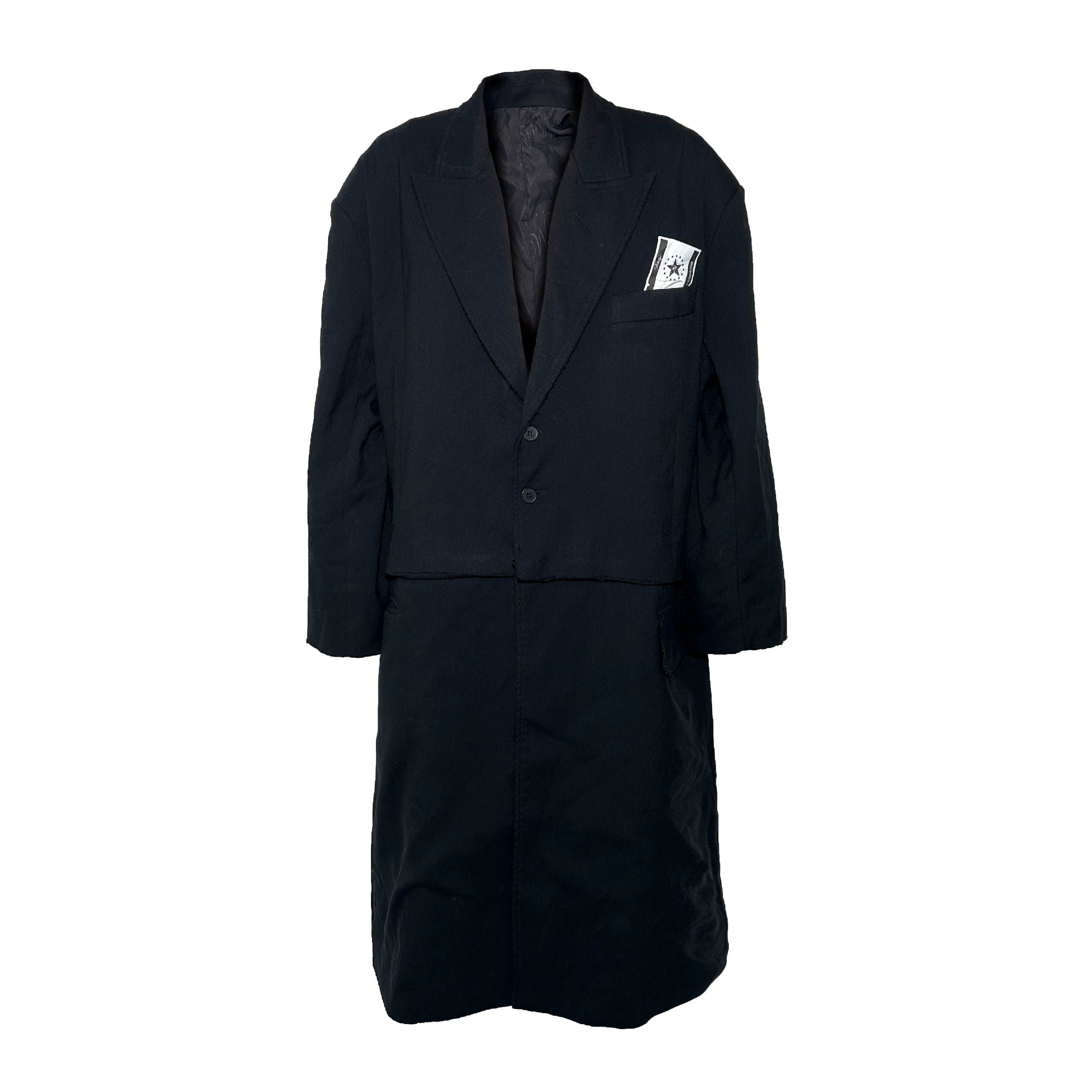 Black Oversized Long Detachable Padded Blazer