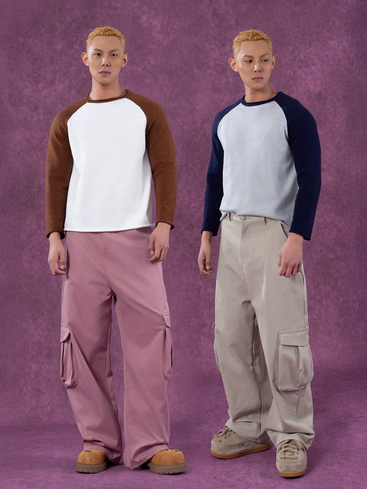 Men's Long Two-tone Raglan Knit Sweater