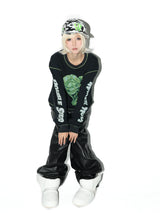Black Green Printed Waffle Long-Sleeve Tee