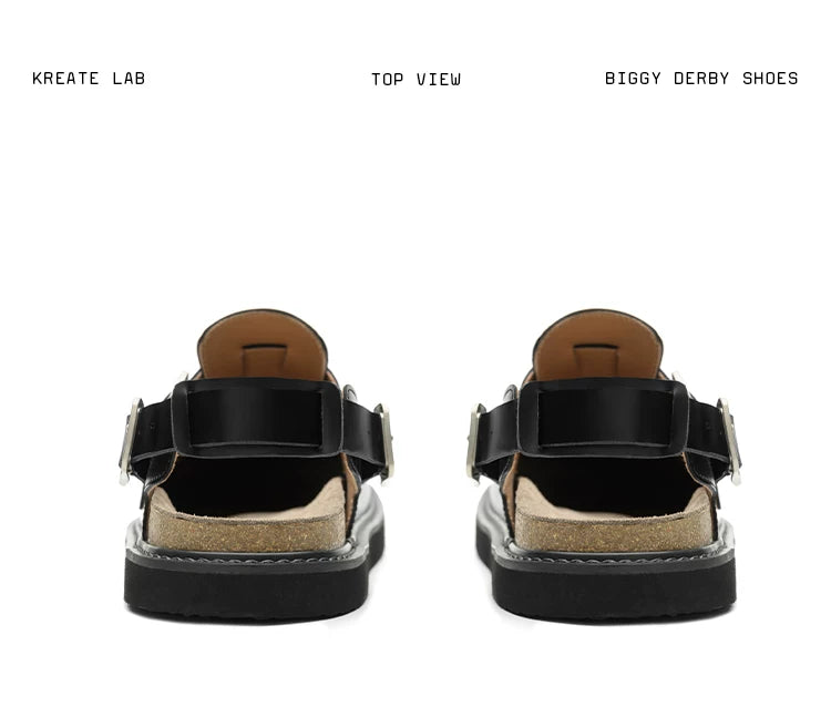 Adjustable Platform Cork Leather Mules