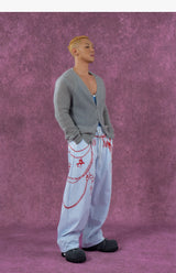 Men's White Striped Chain Print Pants