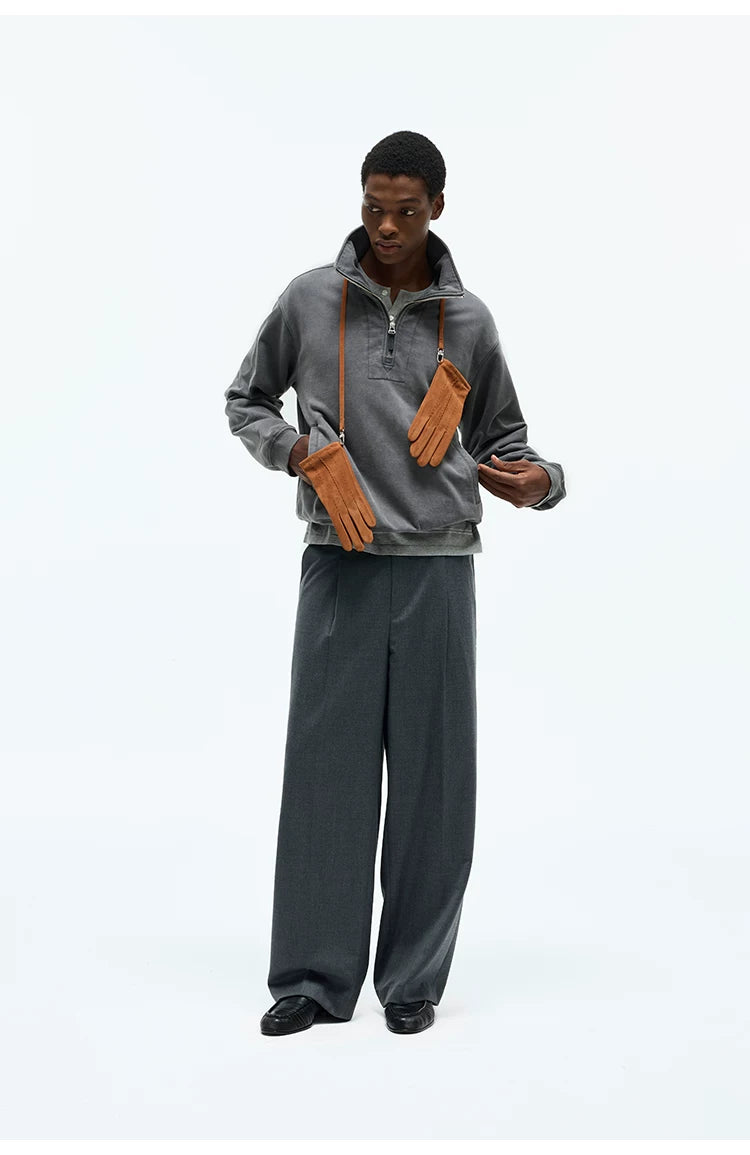Merino Wool Casual Pleated Straight Pants