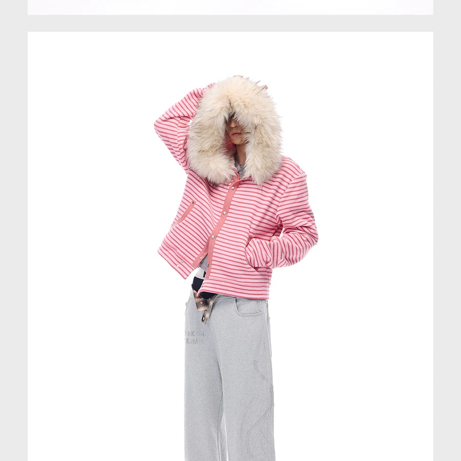 Men's Striped Fur Collar Hoodie