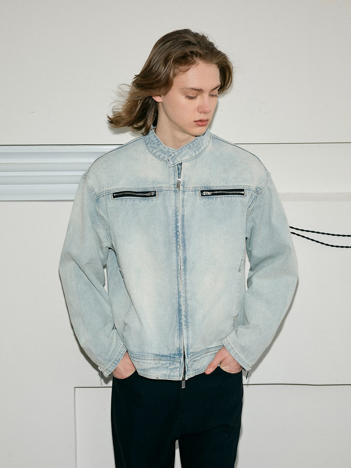 Yellow Mud Washed Denim Harrington Jacket
