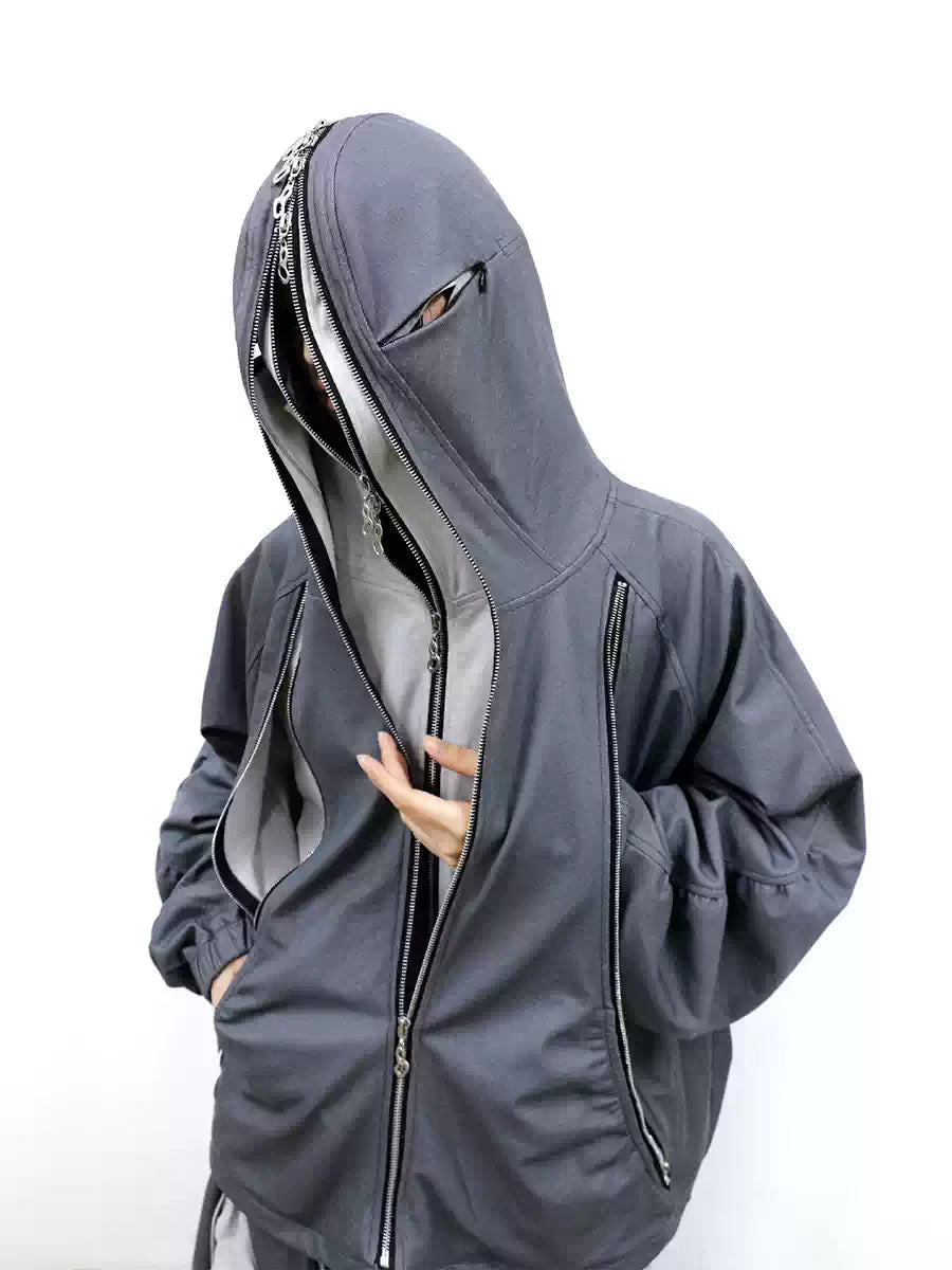 Multiple Zippers Double-sided Spliced Sweatshirt