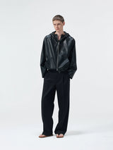 Cropped Lambskin PU Hooded Kangaroo Jacket