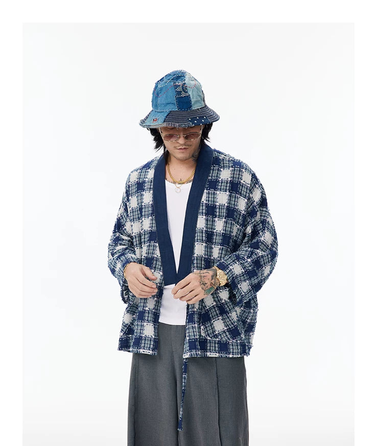 Patchwork Plaid Chinese Cardigan