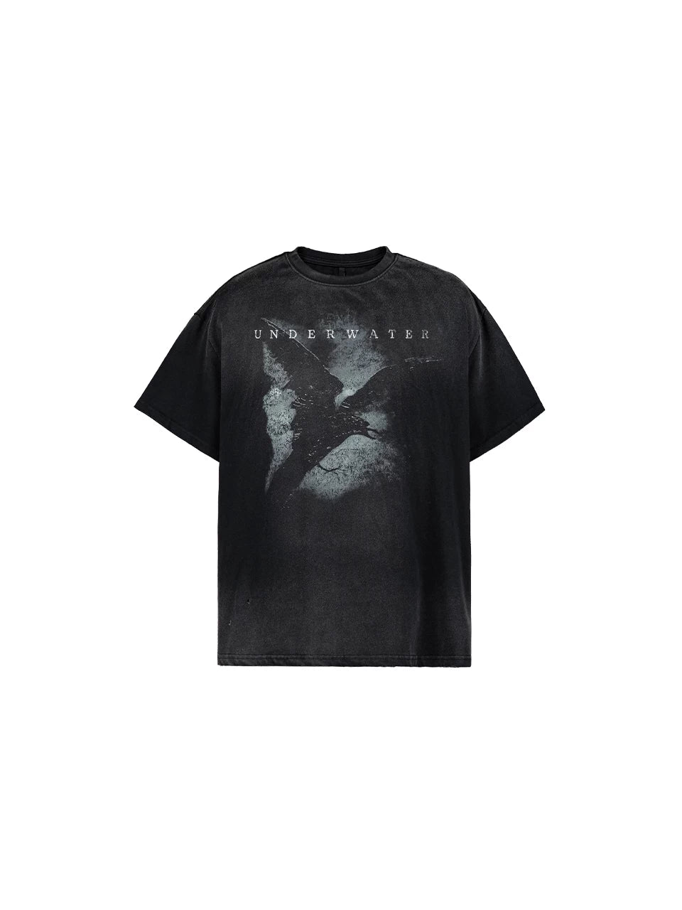 Crew Neck Distressed Raven Print Tee