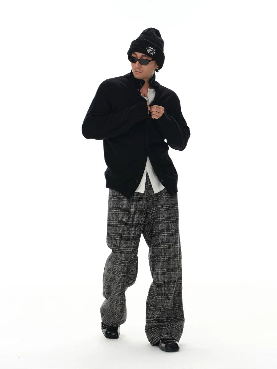 Black Grey Plaid Wool Pants
