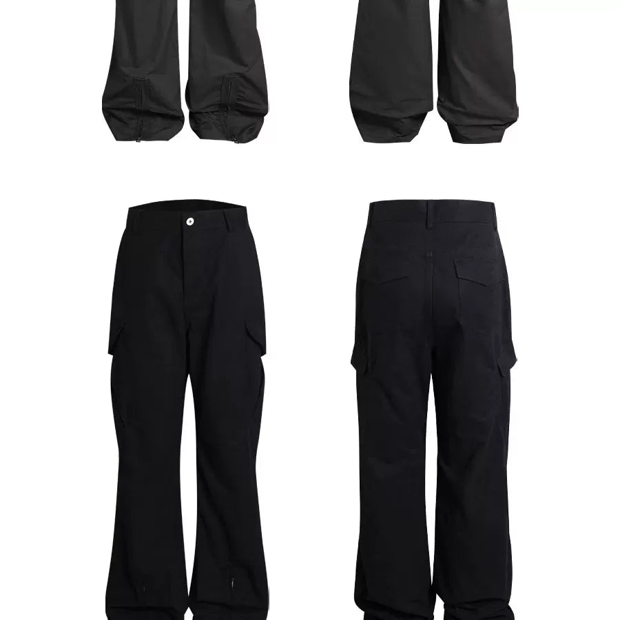 Adjustable Zipper Flared Baggy Cargo Pants