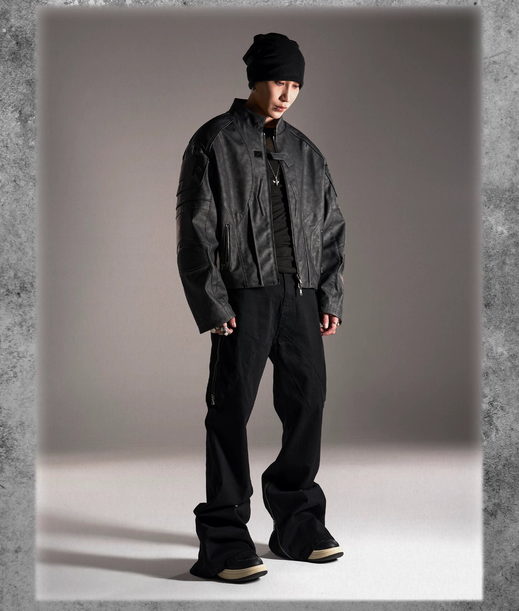 Distressed Deconstructed Biker Leather Jacket