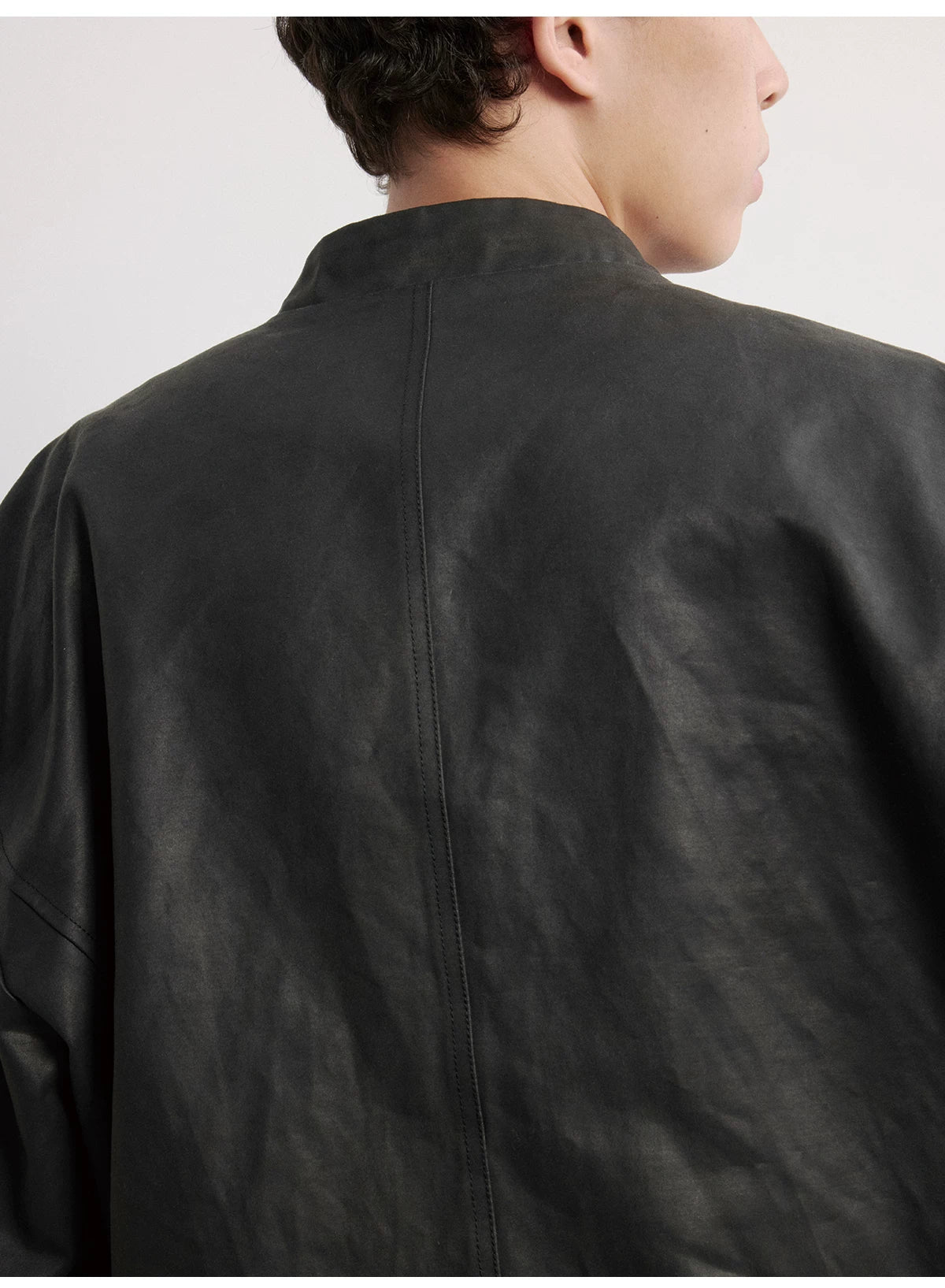 Leather Jacket With Irregular Snap Collar