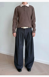 Brushed Velvet Pleated Loose Straight Pants