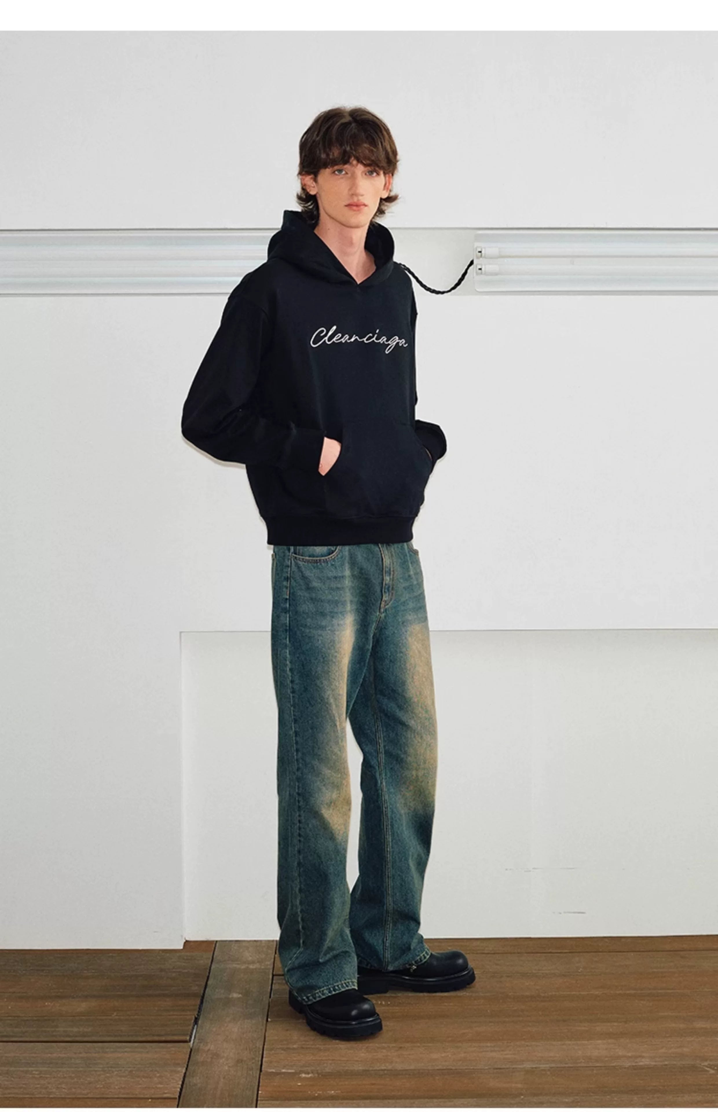 Couple’s Embroidered Script Boxy Hoodie