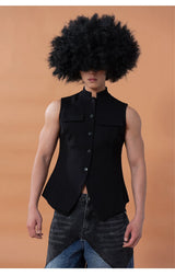 Black Slim Stand Collar Chinese Vest